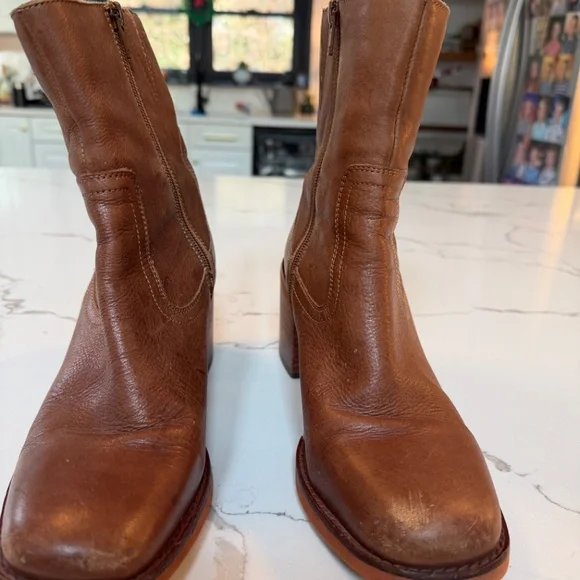 Turbulent Tan Leather Square Toe Mid-Calf Boots - Picture 7 of 13
